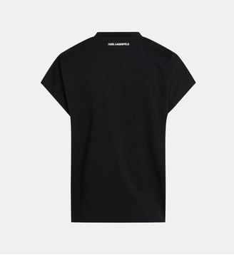 T-shirt col rond à strass - Karl Lagerfeld - Noir