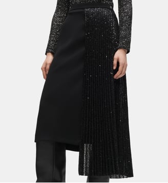 Jupe plissée bi matière paillette - Karl Lagerfeld - Noir