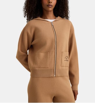 Gilet zippé à capuche maille - Karl Lagerfeld - Camel
