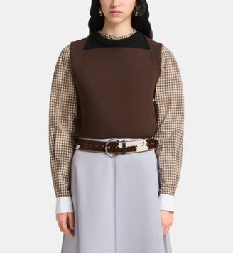Pull droit sans manche en coton mélangée à motif - Marni - Marron
