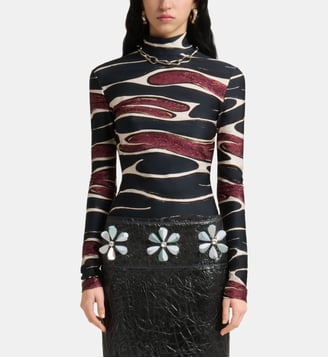 T-shirt ajusté à manches longues imprimé - Marni - Black