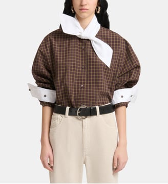 Chemise droite à carreaux en coton col foulard - Marni - Brown
