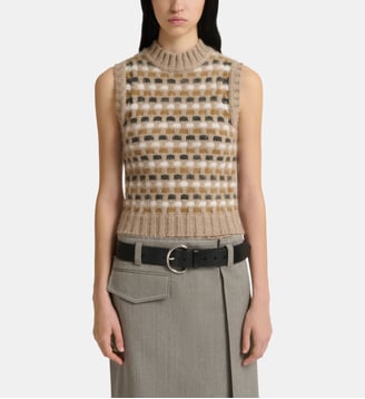 Pull droit sans manche en laine mélangée à motif - Marni - Beige