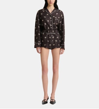 Jupe-culotte en sergé de soie imprimé floral - Marni - Brown