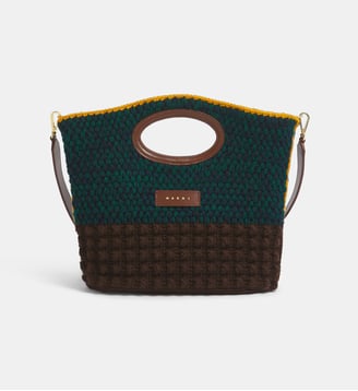 Sac pochette Knotty en laine et en cuir signature - Marni - Brown