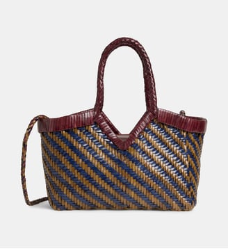 Sac à main panier Monet stripe cuir  - Vipera - Marron et bleu