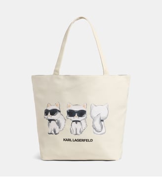 Sac cabas Choupette Ikon réversible coton - Karl Lagerfeld - Blanc et noir