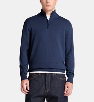 Pull droit en coton col camionneur signature - Timberland - Bleu marine