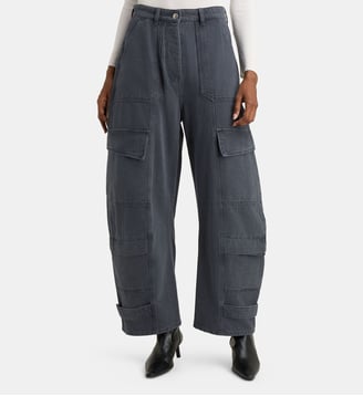 Jean large curve cargo coton denim - System - Bleu grisé