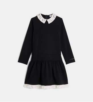 Robe trapèze à col claudine en dentelle - IL GUFO - Noir