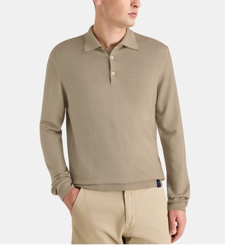 Pull col polo en laine mérinos - North Sails - Marron taupe