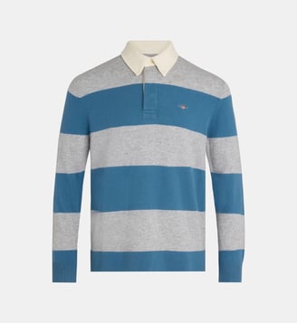 Pull Polo en laine à rayures  - Gant - Bleu et gris