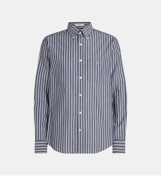 Chemise rayée à col américain en coton - Gant - Bleu foncé