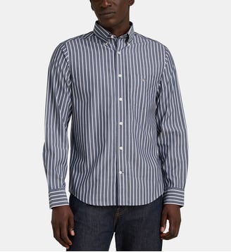Chemise rayée à col américain en coton - Gant - Bleu foncé