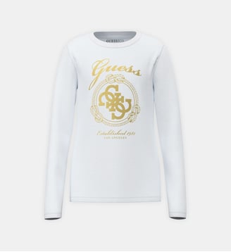 T-shirt à manches longues et logo irisé - Guess - Blanc