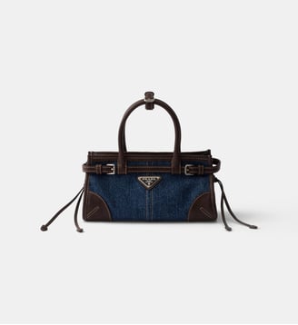 Petit sac à main Bonnie en denim et cuir - Prada - Bleu
