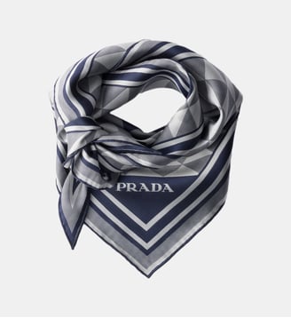 Écharpe en soie imprimée - Prada - Bleu