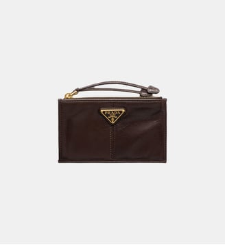 Porte-cartes en cuir avec fermeture à glissière - Prada - Marron