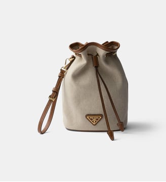 Pochette en toile et cuir signature - Prada - Neutre