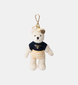 Charm porte-clés Teddy bear avec anneau en métal - Prada - Blanc