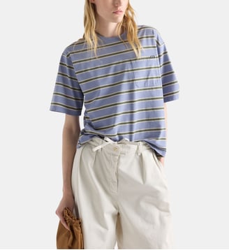 T-shirt droit en jersey de coton à rayures - Prada - Bleu clair