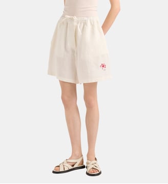 Short en lin flammé brodé - Prada - Blanc