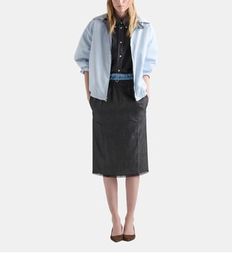 Jupe mi-longue évasée en chambray - Prada - Bleu