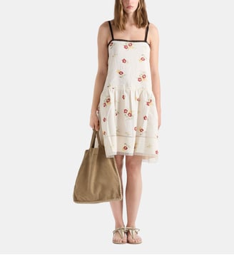 Robe courte en lin brodé avec motif floral - Prada - Rouge