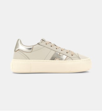 Baskets basses Crosswind en cuir - Hogan - Argent et beige