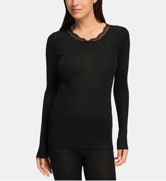 Top Woolen Lace à manches longues - Hanro - Black