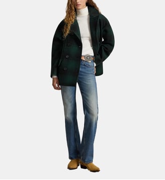 Manteau Droit à Col Chemise - Polo Ralph Lauren - Vert et multicolore