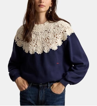 Sweat-shirt à col rond - Polo Ralph Lauren - Crème et bleu nuit