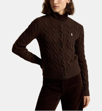 Cardigan torsadé en laine et cachemire - Polo Ralph Lauren - Chocolat