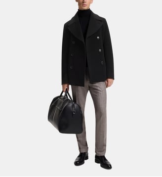 Manteau croisé slim en laine mélangée - BOSS - Black
