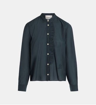 Chemise Caraba à volant coton - Leon & Harper - Bleu marine