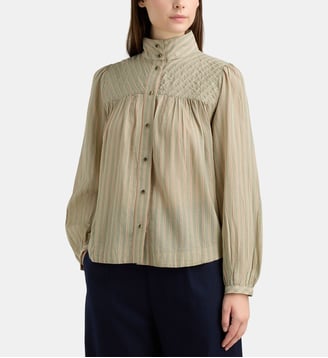 Chemise Candela à col montant coton bio - Leon & Harper - Vert