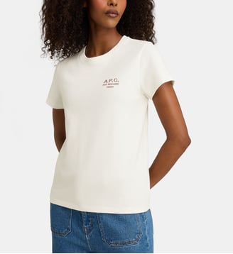 T-shirt Rue Madame signature coton - A.P.C. - Blanc et terracotta