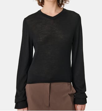 Pull Imagine droit en laine mélangée col V - Iro - Black