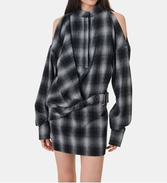 Robe Narissa courte col Mao à carreaux - Iro - Gris foncé
