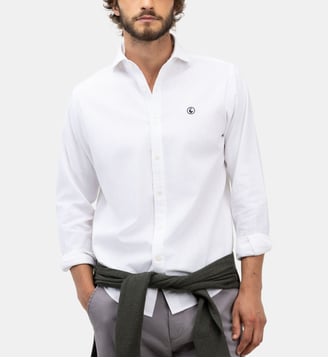 Chemise en lin et coton à col italien - El Ganso - Blanc