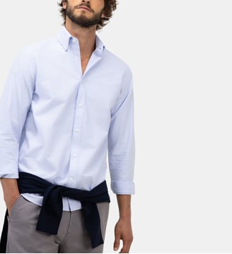 Chemise Oxford bleu clair unie à boutons - El Ganso - Bleu