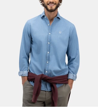 Chemise en denim à col italien - El Ganso - Bleu