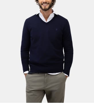 Pull en coton à col V - El Ganso - Bleu marine