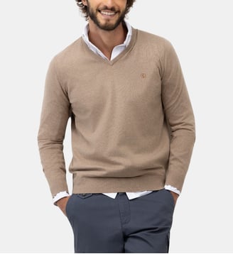 Pull col V en coton - El Ganso - Beige