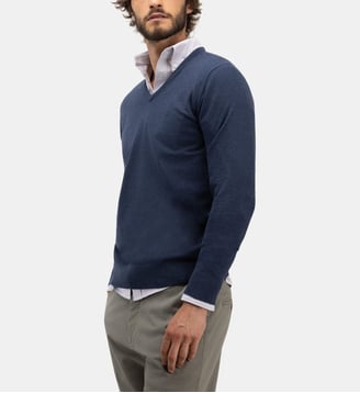 Pull col V droit en coton - El Ganso - Indigo