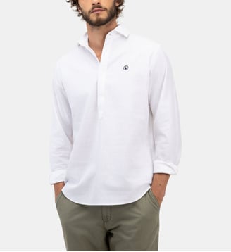 Polo en coton et lin à col italien - El Ganso - Blanc