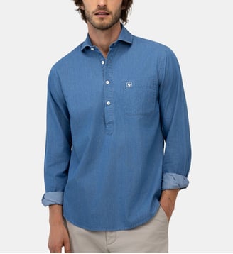 Polo en denim à col italien - El Ganso - Bleu