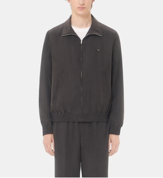 Veste Valentino en soie lavée avec élément V en métal - Valentino Garavani - Nero
