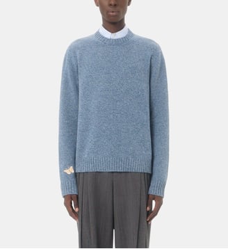 Pull en laine à écusson Butterfly - Valentino Garavani - Bleu gris