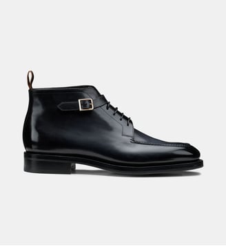 Bottines à lacets et bride en cuir - Santoni - Noir